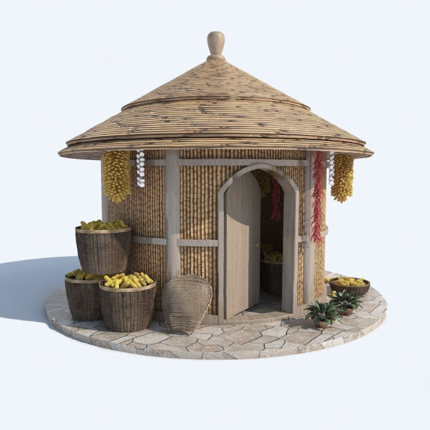 农家木建筑3D模型
